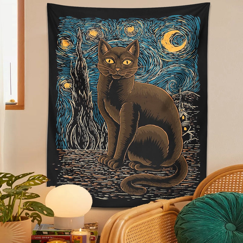 Starry Night Cat Tapestry - Cat Tapestry