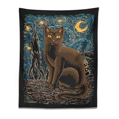 Starry Night Cat Tapestry - Cat Tapestry