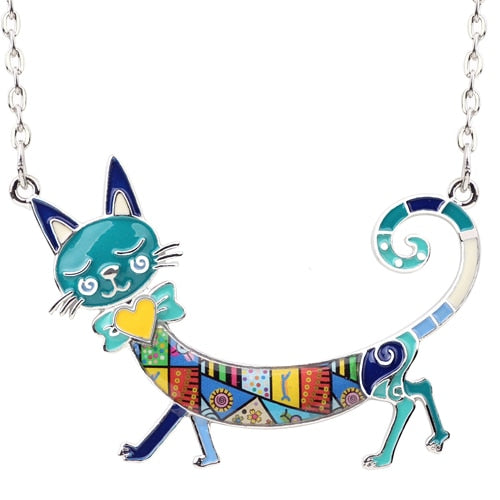 Steampunk Cat Necklace - Blue - Cat necklace