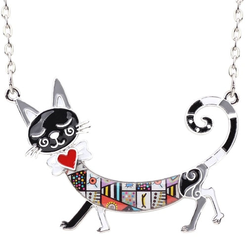 Steampunk Cat Necklace - Black - Cat necklace