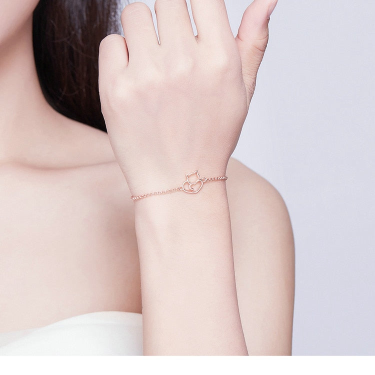 Sterling Silver Cat Bracelet - Cat bracelet