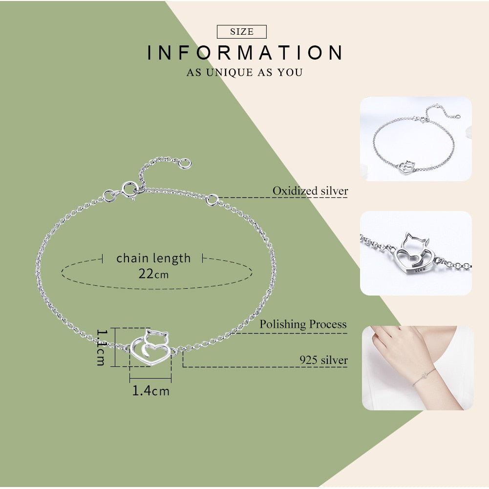 Sterling Silver Cat Bracelet - Cat bracelet