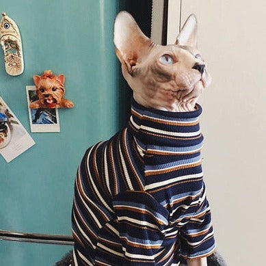 Striped Knitted Clothe for Cats - Navy Blue / XS - Clothes