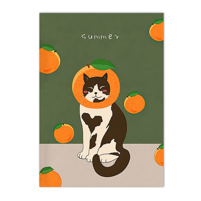 Summer Cat Wall Art - 13x18cm No Frame / Green