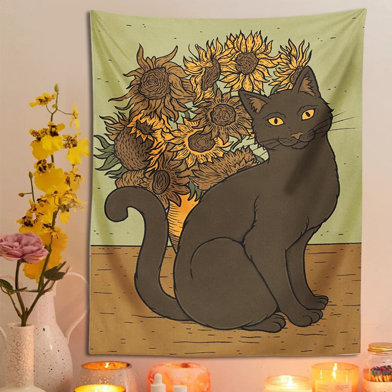 Sunflower Cat Tapestry - Cat Tapestry