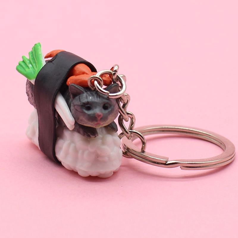 Sushi Cat Keychain - Grey - Cat Keychains