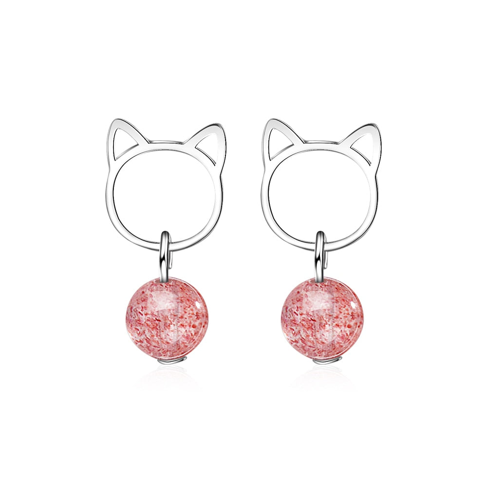 Sweet Pearl Cat Earrings - Pink - Cat earrings