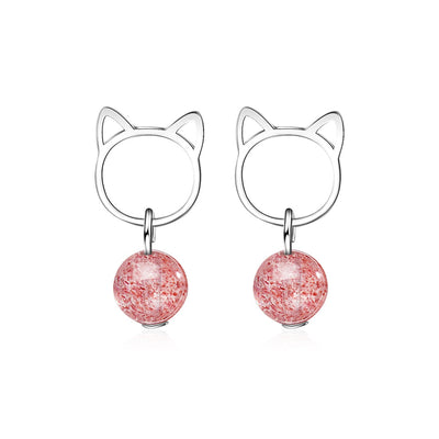Sweet Pearl Cat Earrings - Pink - Cat earrings
