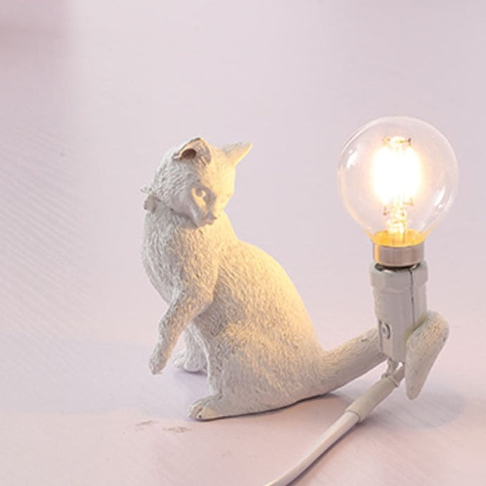 Table Cat Lamp Light - White Tail