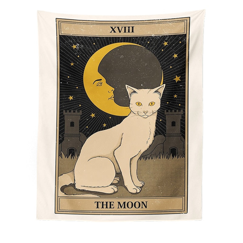 Tarot Card Cat Tapestry - Black - Cat Tapestry
