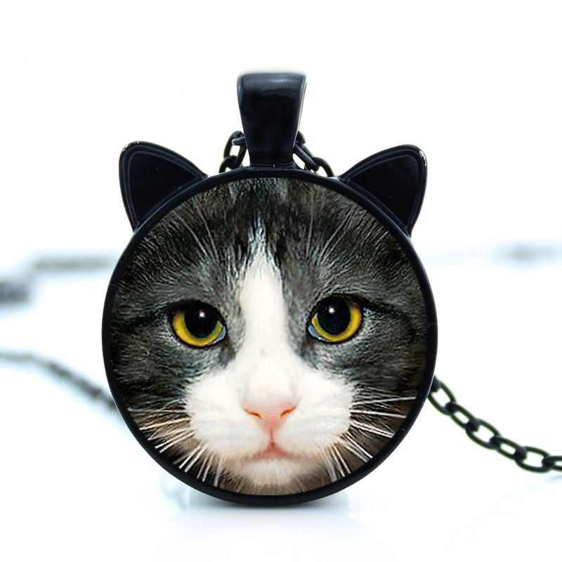 Tuxedo Cat Necklace - Silver - Cat necklace