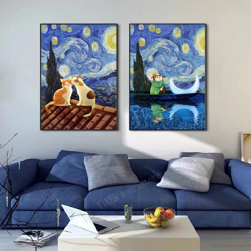 Van Gogh Cat Painting