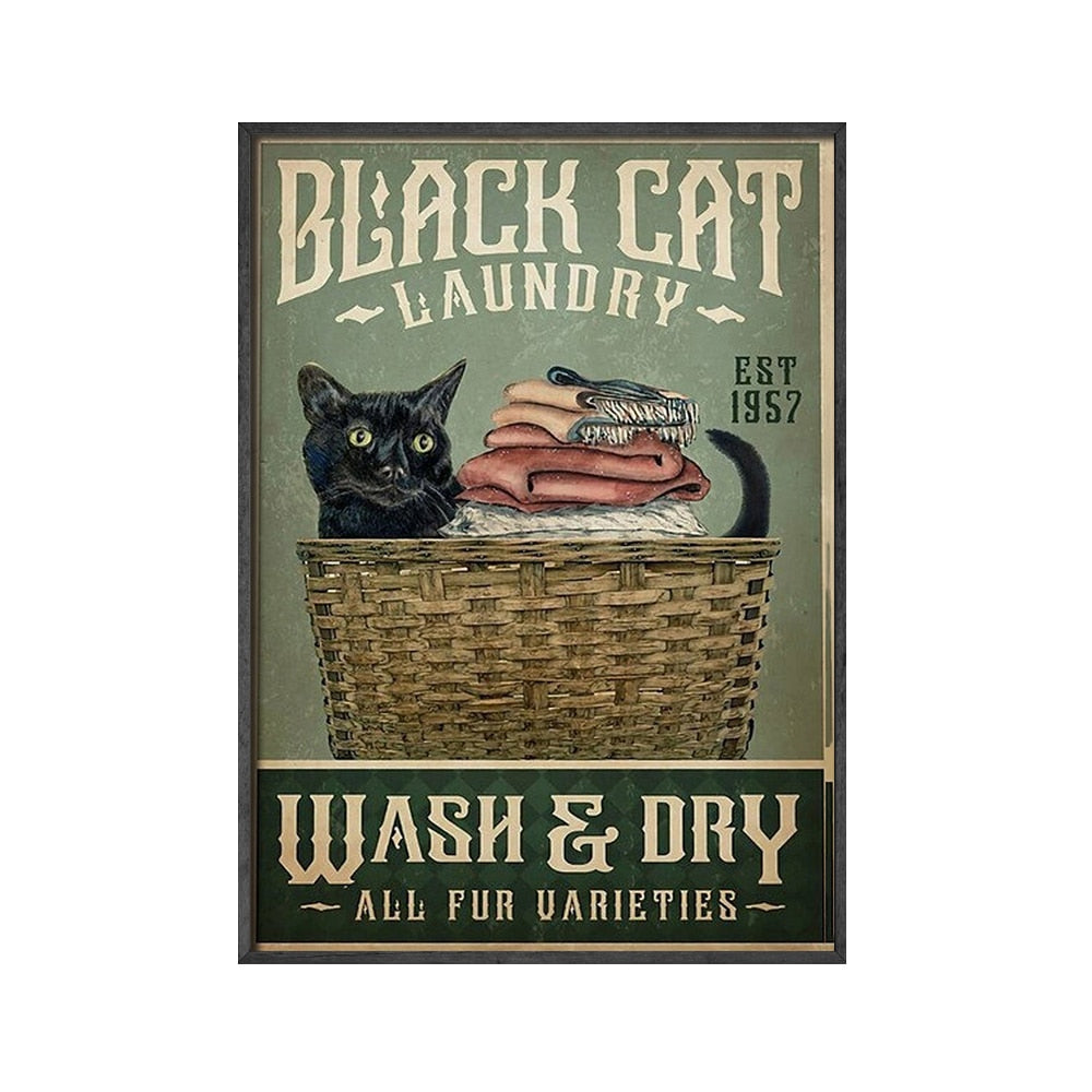 Vintage Black Cat Posters - 21x30cm No Frame / Wash and Dry