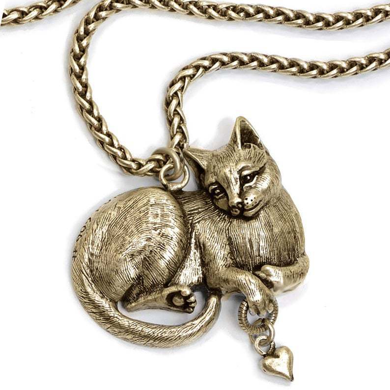 Vintage Cat Necklace - Gold - Cat necklace