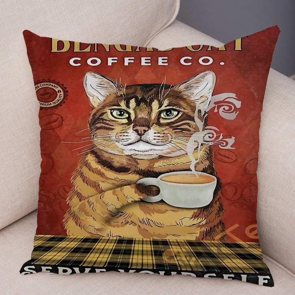 Vintage Cat Pillow - 450mm*450mm / Coffee