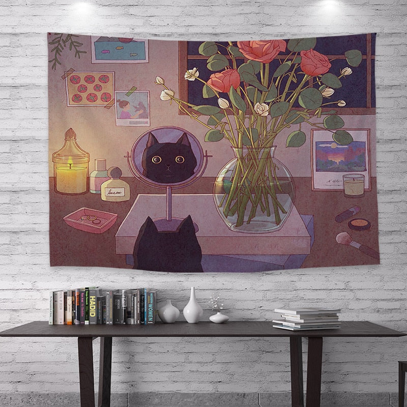 Vintage Cat Tapestry - Mirror / 100x75cm - Cat Tapestry
