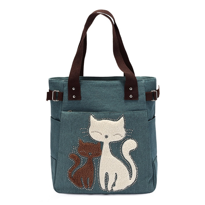 Vintage Cat Tote Bag - Green - Cat Handbag