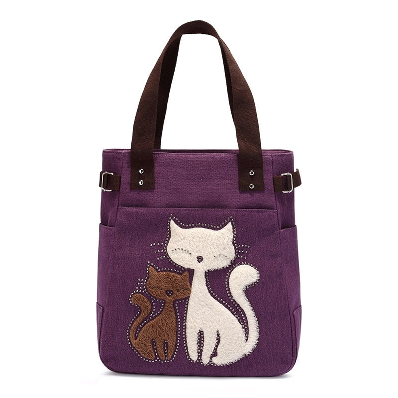 Vintage Cat Tote Bag - Purple - Cat Handbag