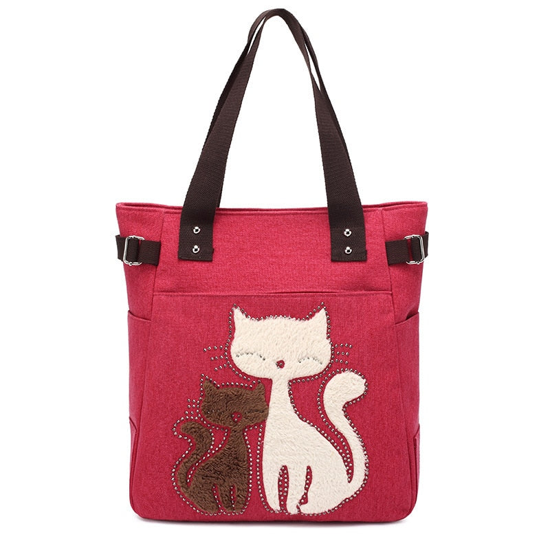 Vintage Cat Tote Bag - Red - Cat Handbag