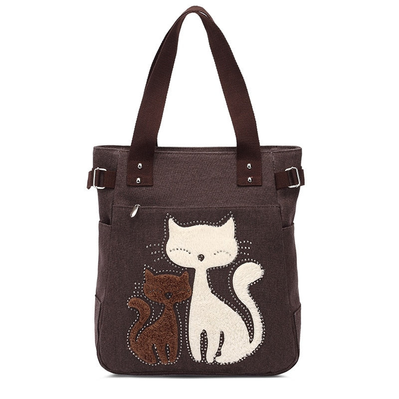 Vintage Cat Tote Bag - Coffee - Cat Handbag
