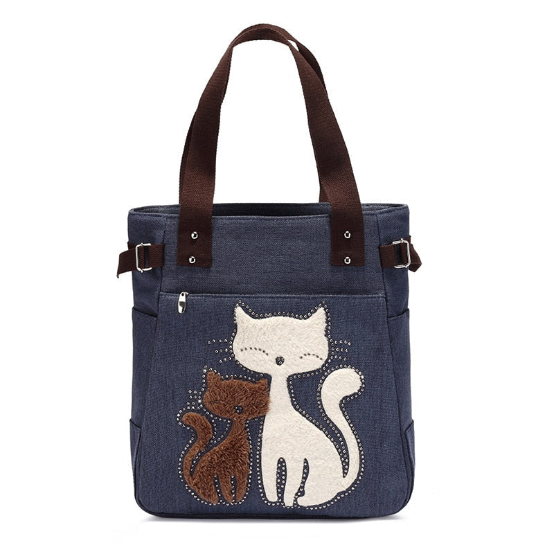 Vintage Cat Tote Bag - Blue - Cat Handbag