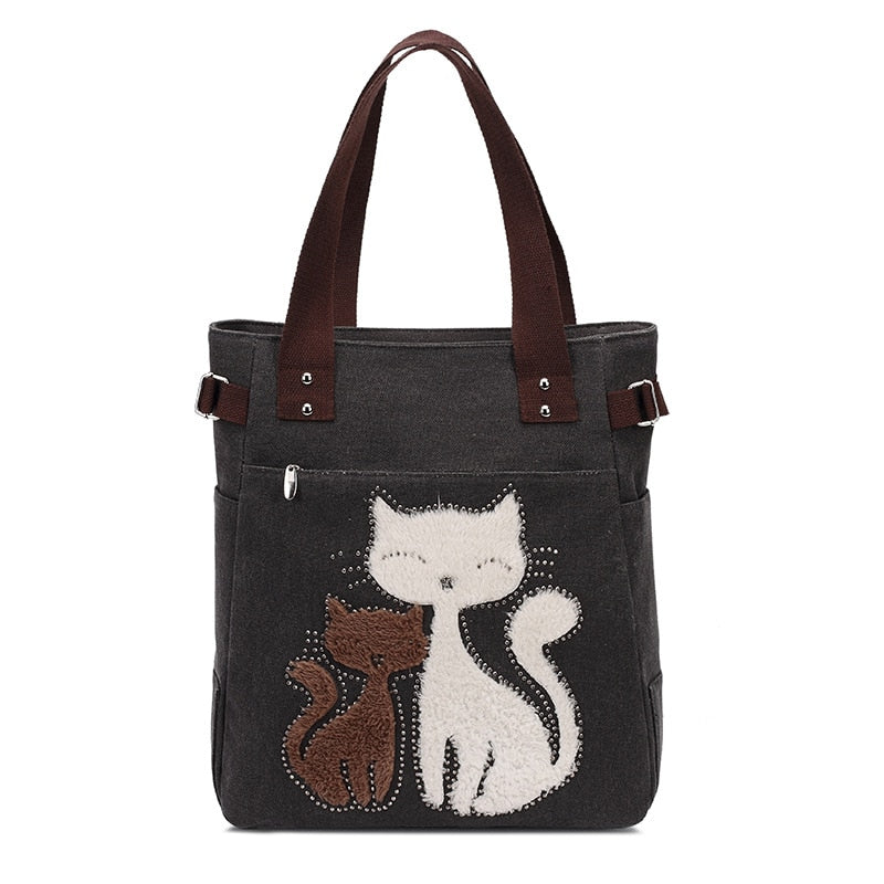 Vintage Cat Tote Bag - Black - Cat Handbag