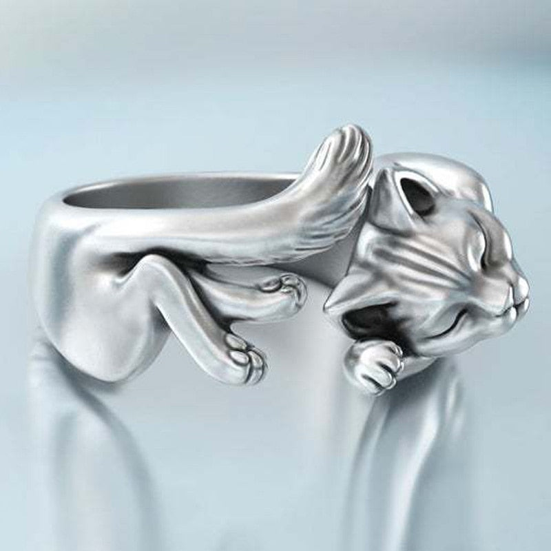 Vintage Cat Wrap Ring - cat rings