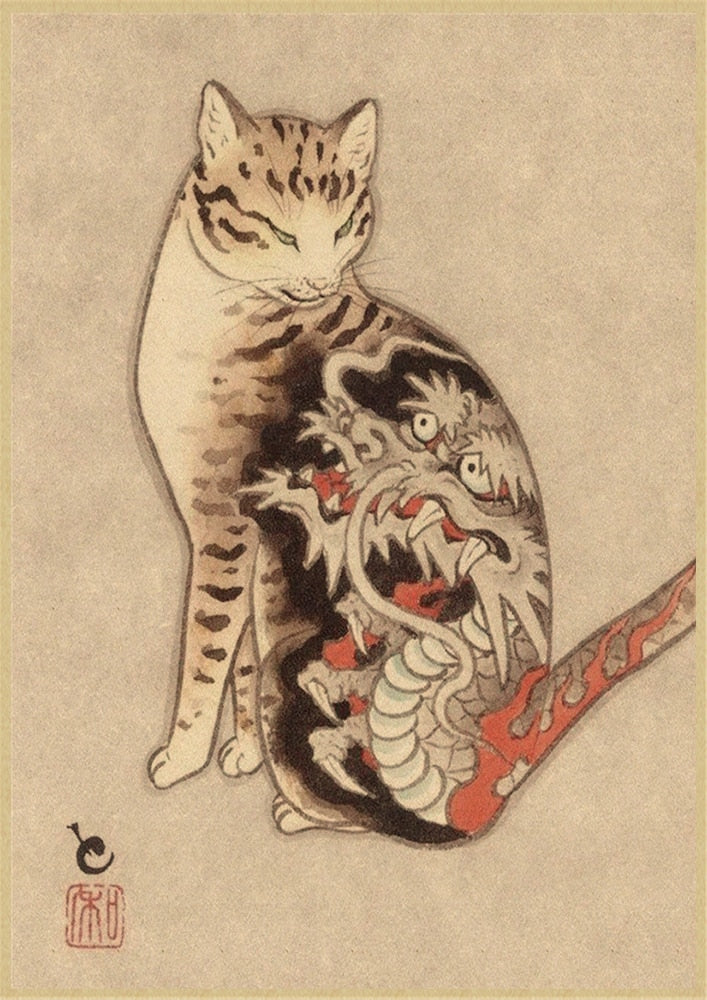Vintage Japanese Cat Poster - Angry / 30x21cm - Cat poster