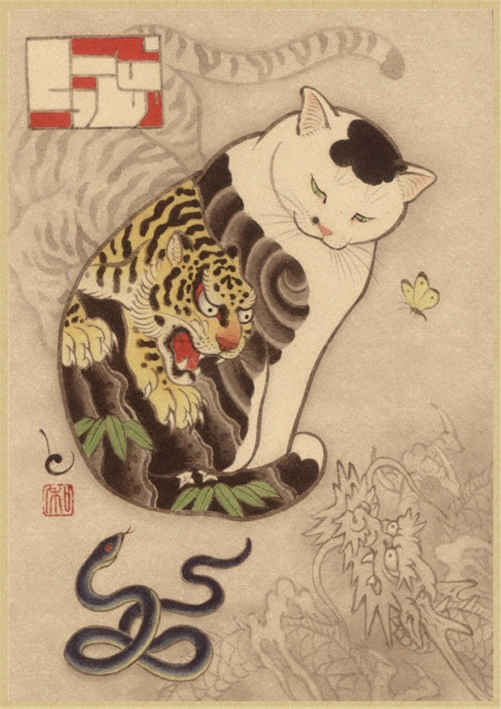 Vintage Japanese Cat Poster - White Cat / 30x21cm - Cat