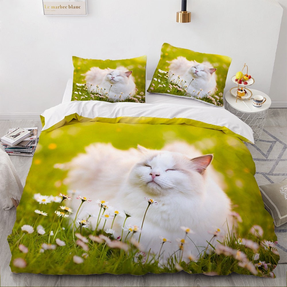 White Cat Duvet Cover - Yellow / AU Single 140x210cm