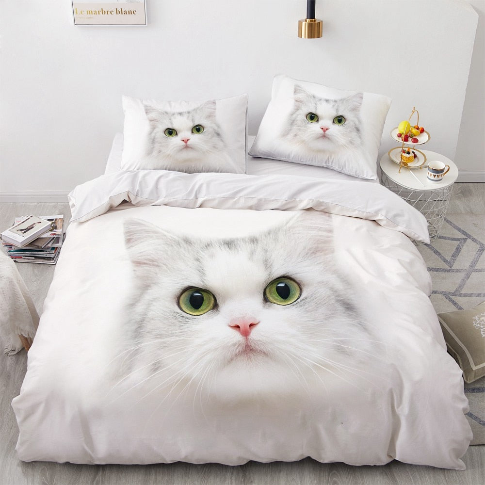 White Cat Duvet Cover - White / AU Single 140x210cm