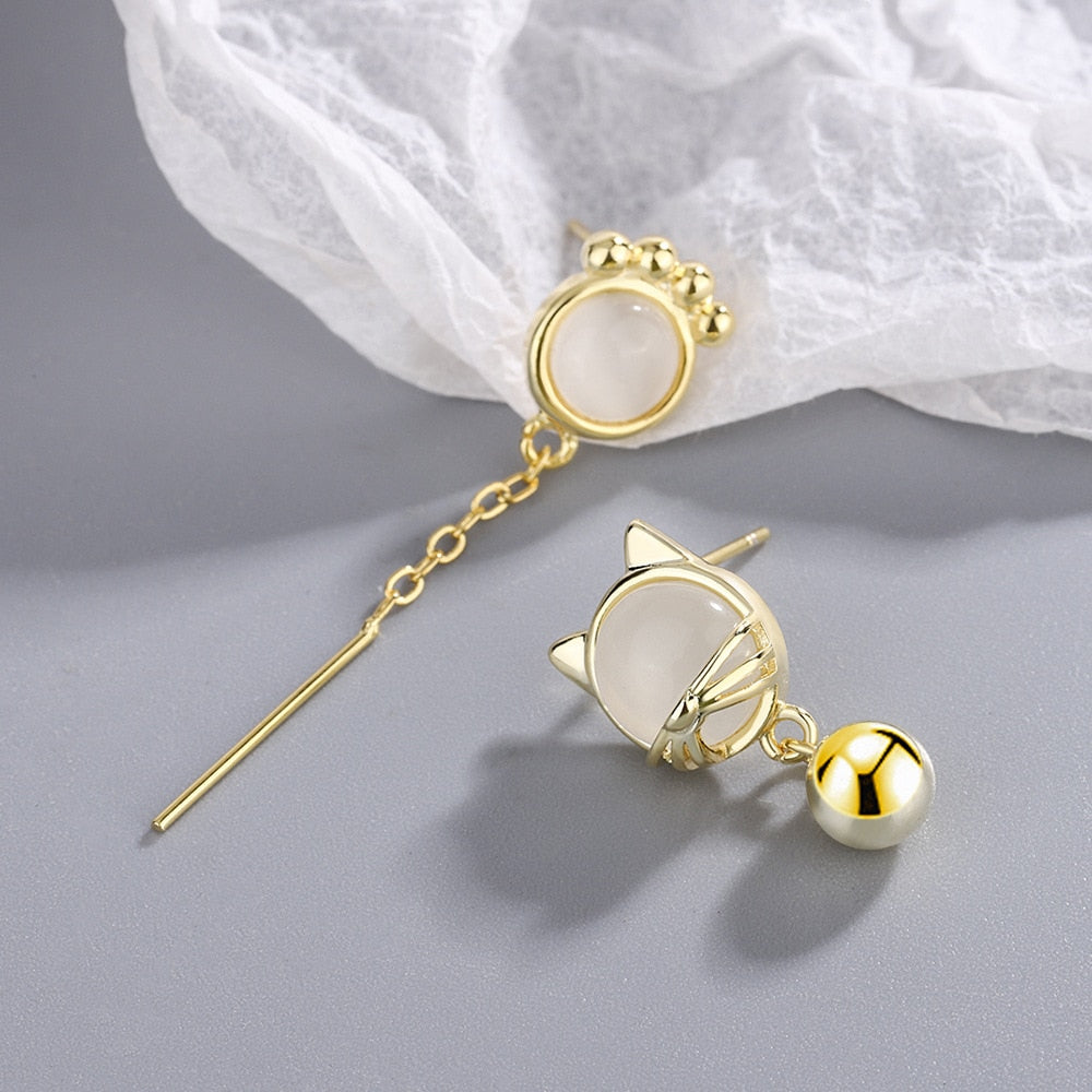 White Cat Eye Earrings - Cat earrings