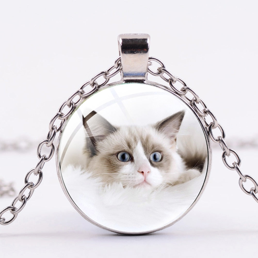 White Cat Necklace - Silver - Cat necklace