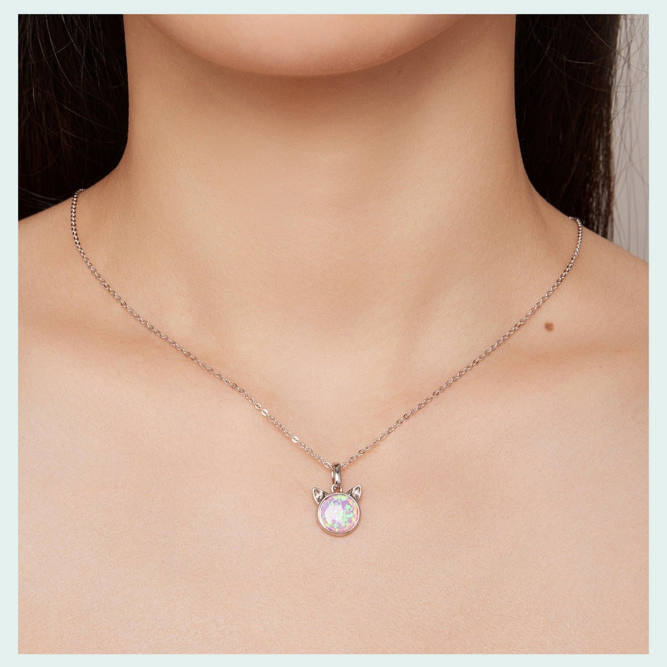 White Gold Cat Necklace - Cat necklace