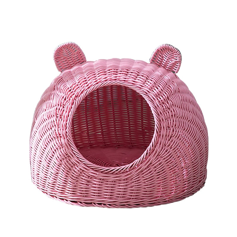 Wicker Cat Bed - Pink / S