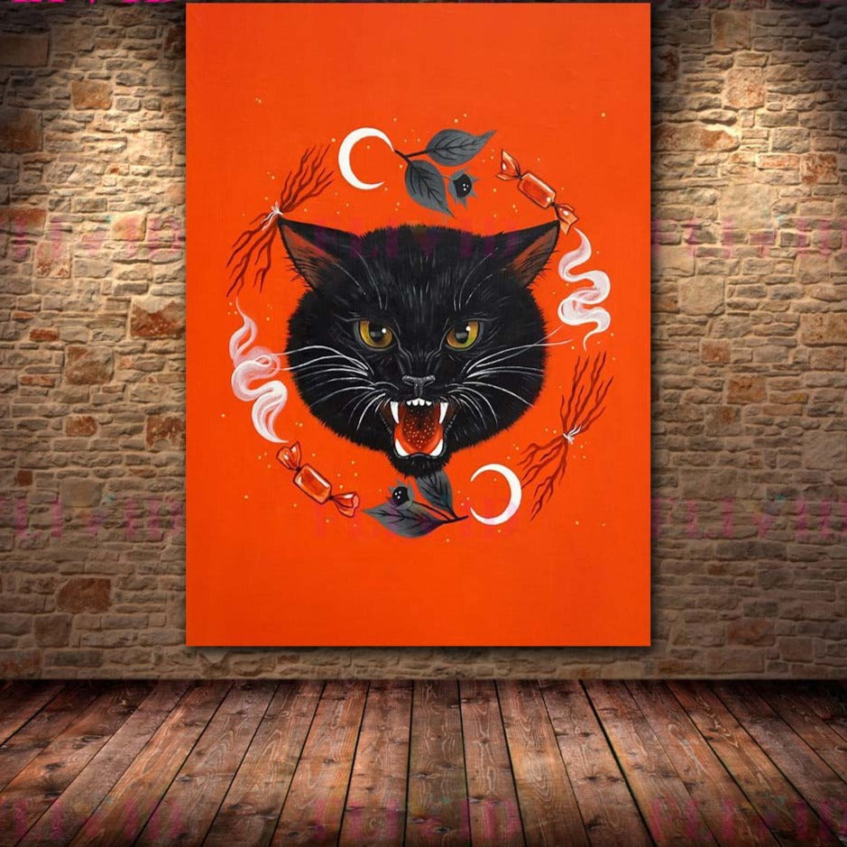 Wild Cat Wall Art - 13X18cm NoFrame / Red