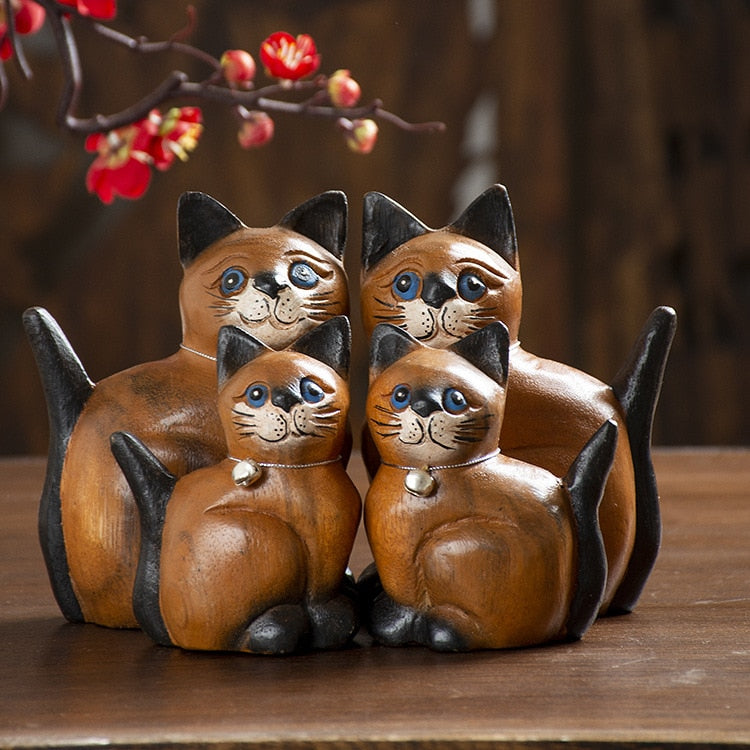Wooden Cat Figurines