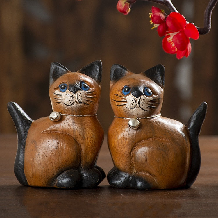 Wooden Cat Figurines
