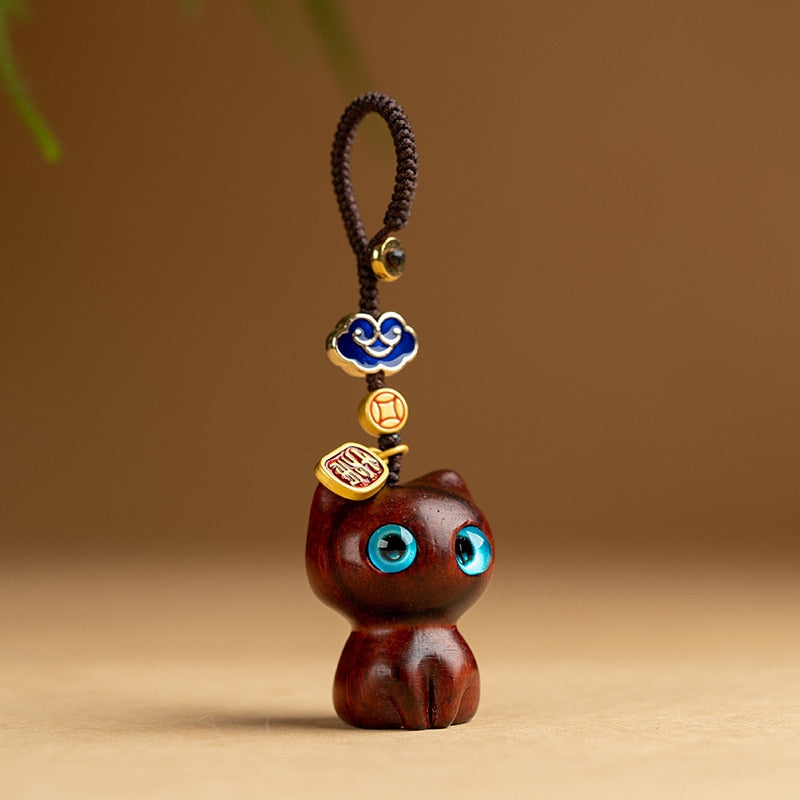 Wooden Cat Keychain - Brown - Cat Keychains