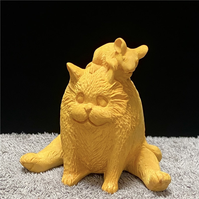 Wooden Cat Statue - Sit