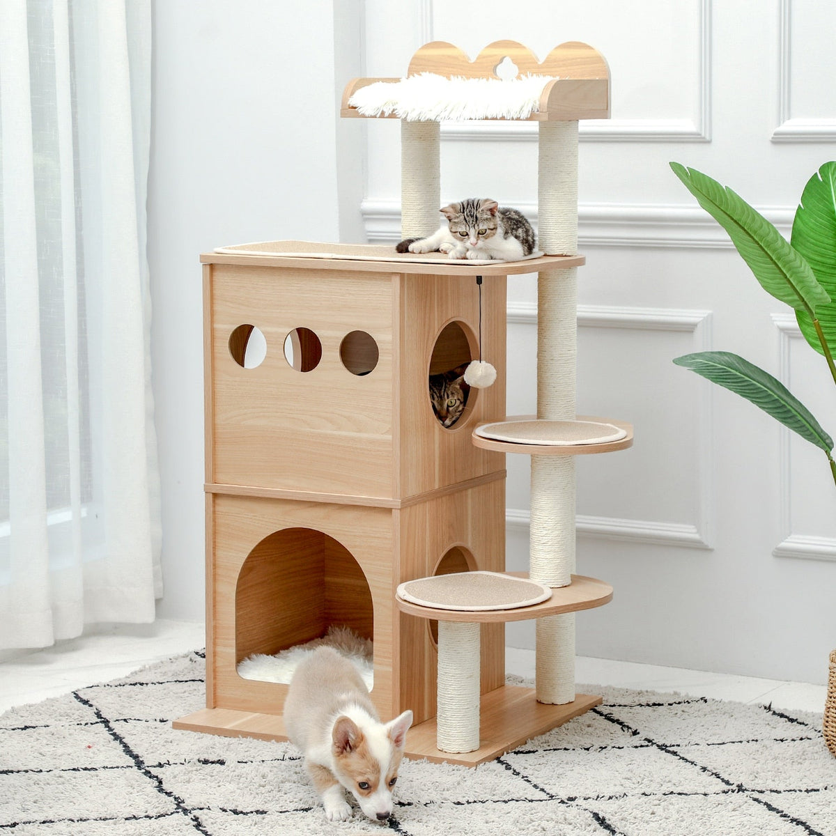 Wooden Cat Tree - Beige / United States