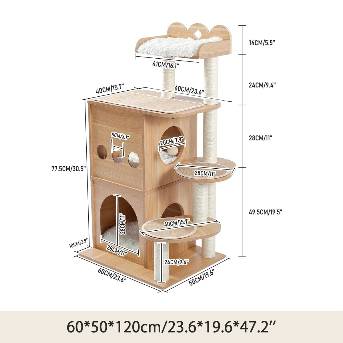 Wooden Cat Tree - Beige / United States