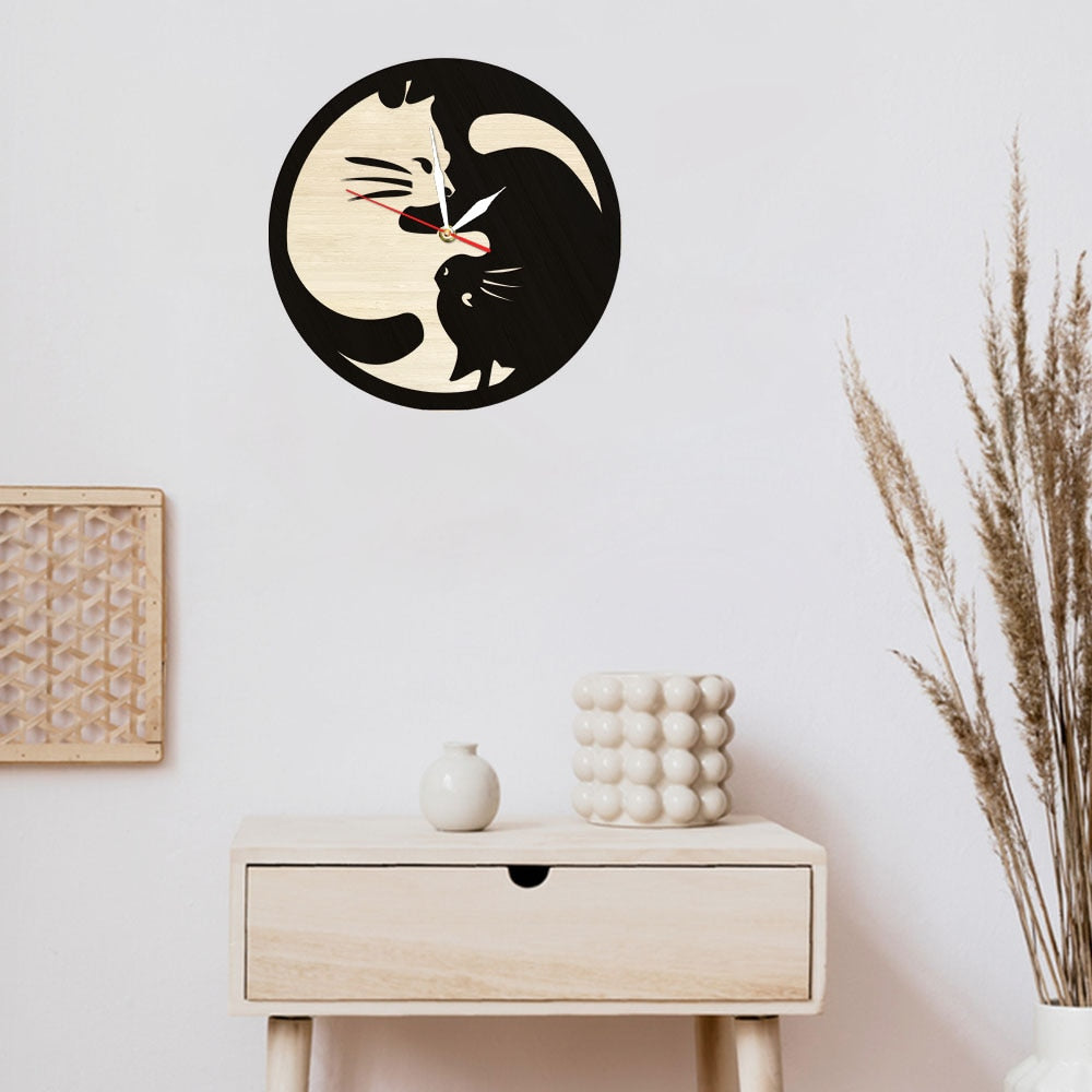 Yin Yang Cat Clock