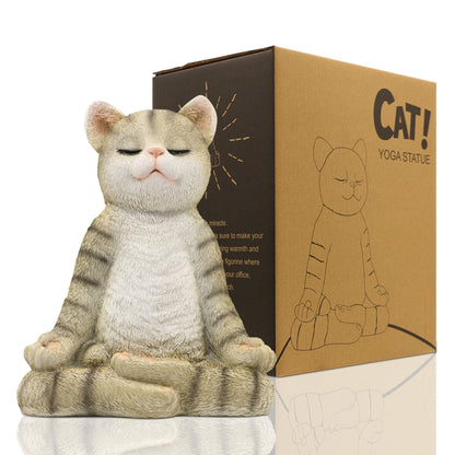 Yoga Cat Statue - Light Grey